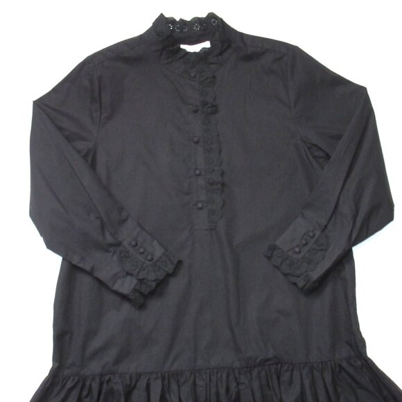NWT Hunter Bell Carter in Black Lace Trim Cotton Poplin Mini Shirt Dress S - Picture 2 of 8